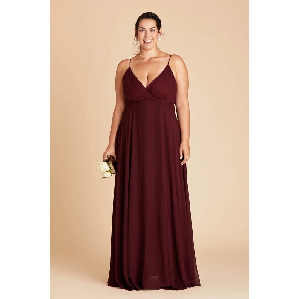 Birdy Grey  Cabernet Burgundy Spaghetti Chiffon Kaia Maxi Dress Plus Size 2X